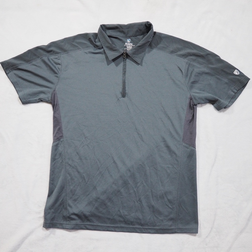 Kuhl Gray Short Sleeve Polo Ultra Soft Nylon/ Poly Blend Infused With Graphene.